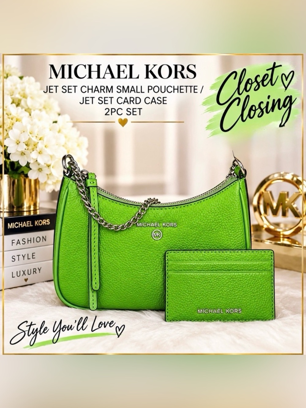 Michael Kors JET SET CHARM Small Pouchette/JET SET Card Case 2pc Set